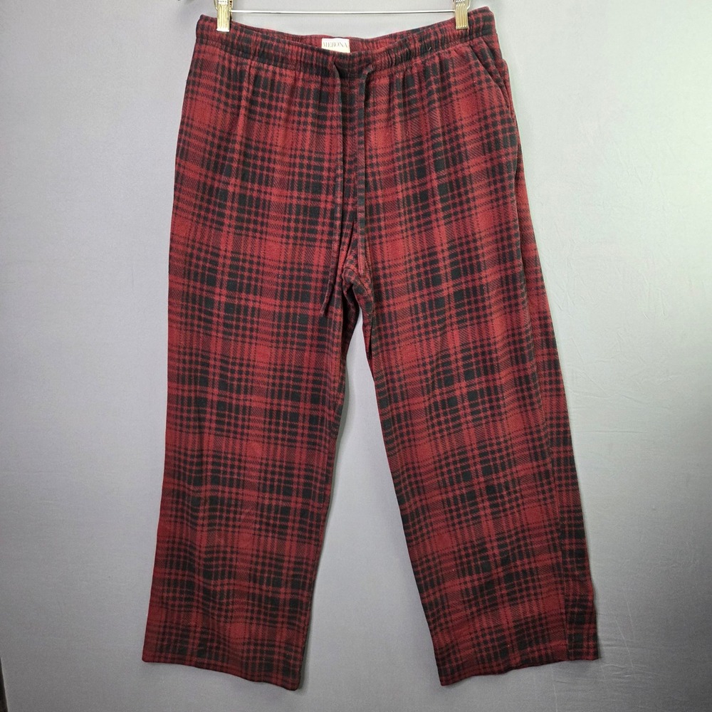 Merona Pajama Pants Fleece Plaid Red Black Large L Lounge Sleepwear Drawstring